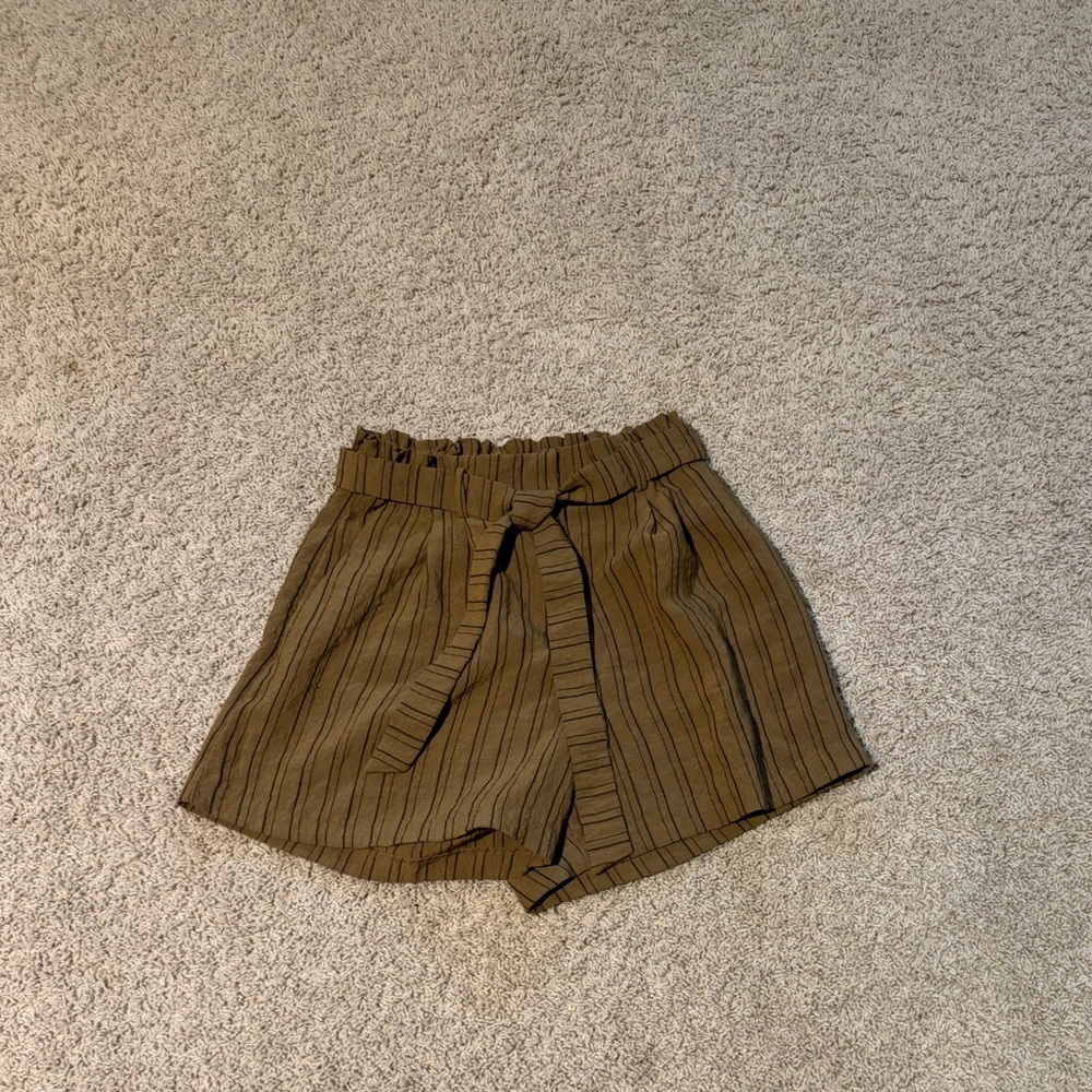 H&M High Waist Brown Striped Shorts